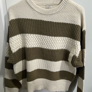 Target Green and White Crew Neck Sweater Cozy Knit